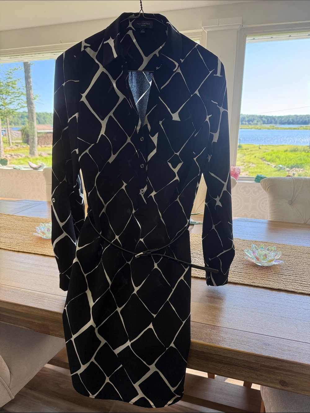 The Limited Black & White Geometric Long Sleeve Shirt Dress